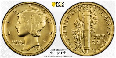 2016-W 10C 100th Anniversary Gold SP70