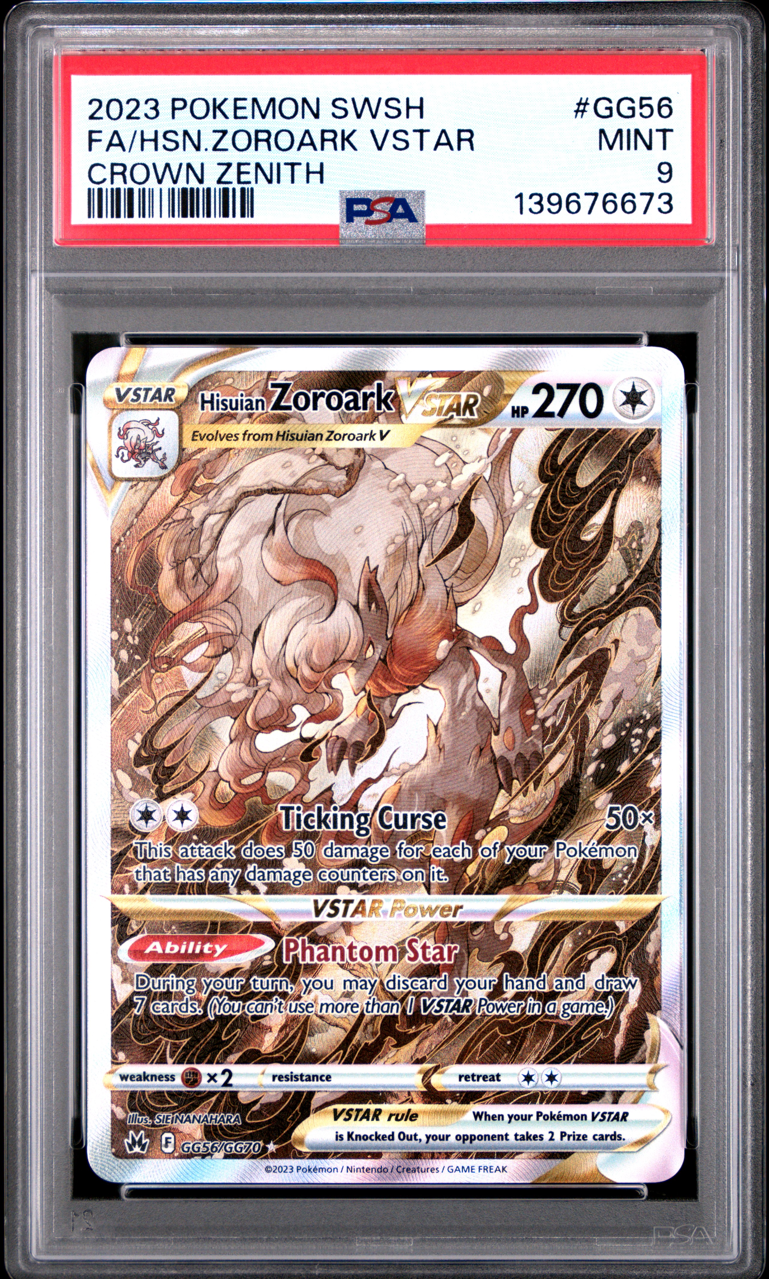 2023 #GG56 Full Art/Hisuian Zoroark Vstar PSA 9 Sword and Shield Crown Zenith Pokemon