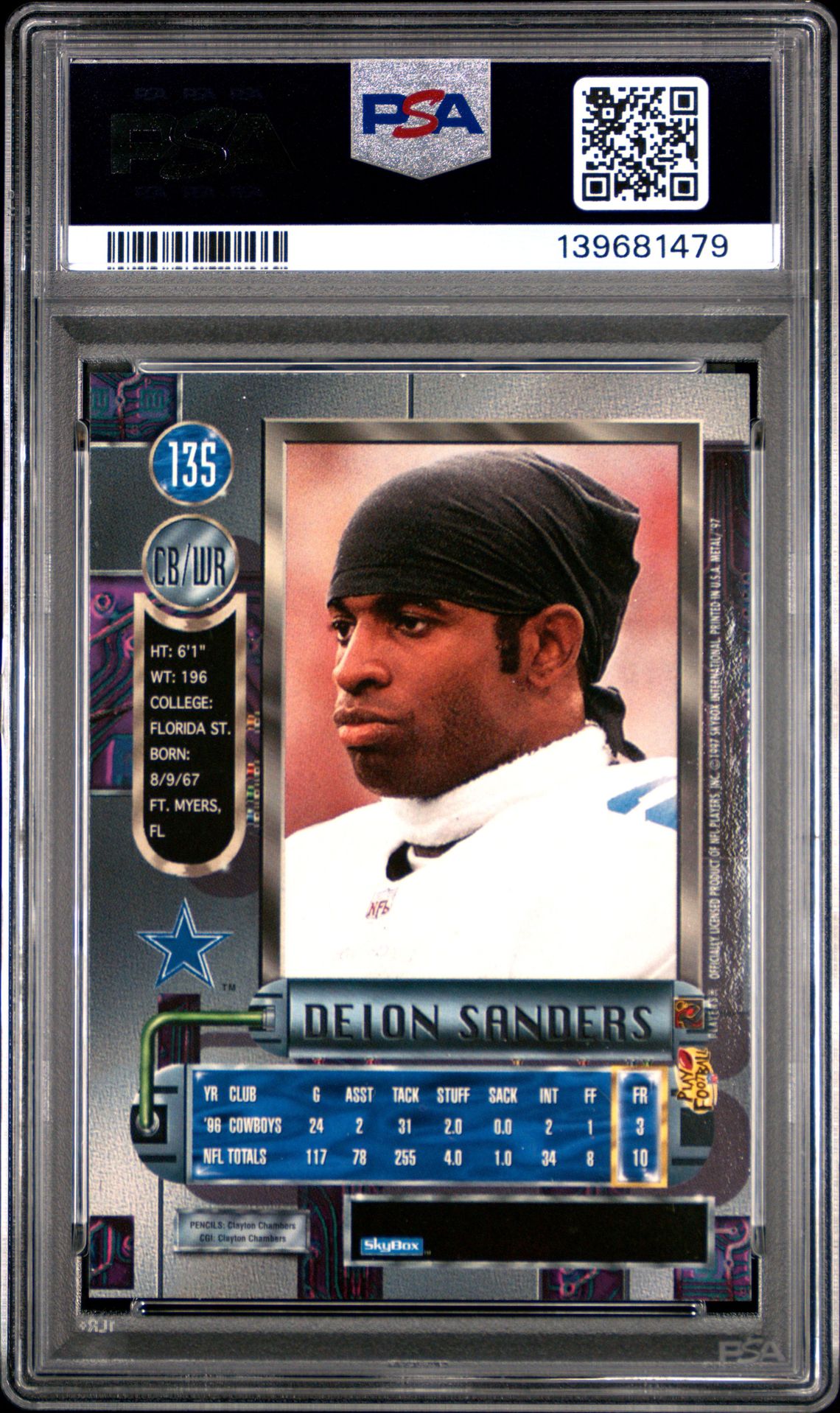 1997 Metal Universe Deion Sanders #135 Nm 7 back