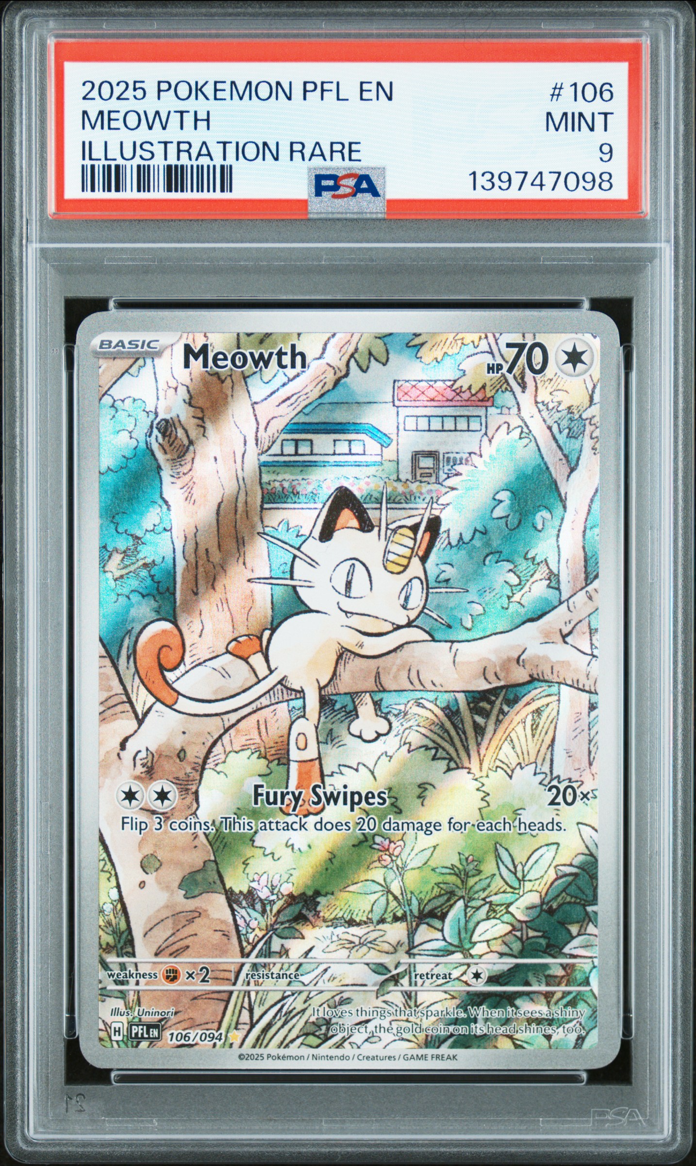2025 #106 Meowth PSA 9 Pfl EN-Phantasmal Flames Pokemon
