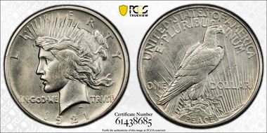 1921 $1 High Relief, Peace N1