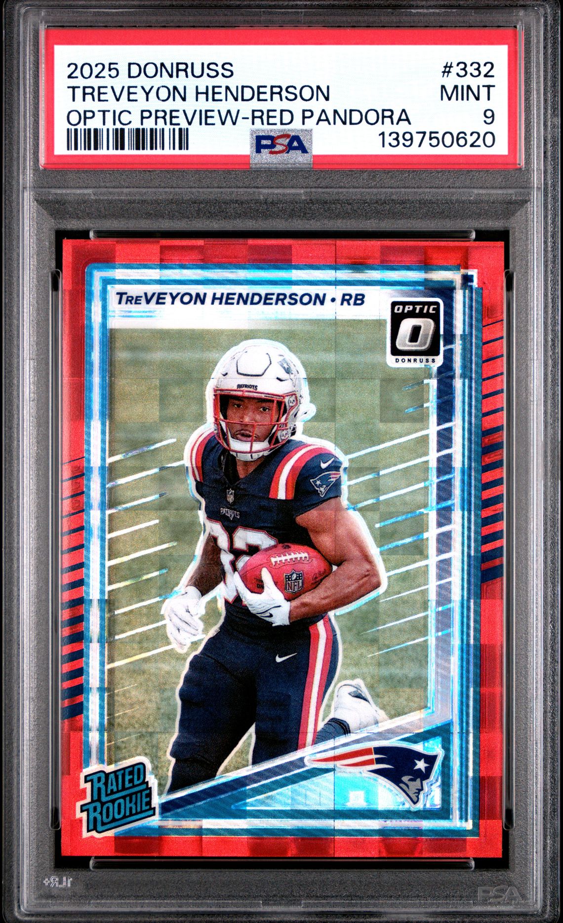 2025 Panini PANINI DONRUSS OPTIC PREVIEW-RED PANDORA #332 Treveyon Henderson front