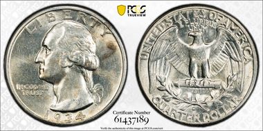1934-D 25C Heavy Motto AU58