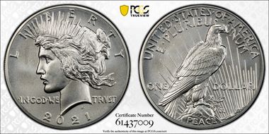 2021 $1 Peace Dollar 100th Anniversary MS69