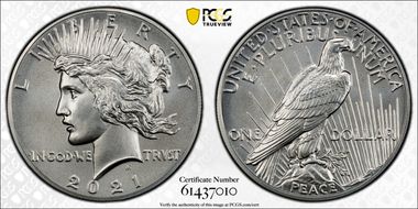2021 $1 Peace Dollar 100th Anniversary MS70