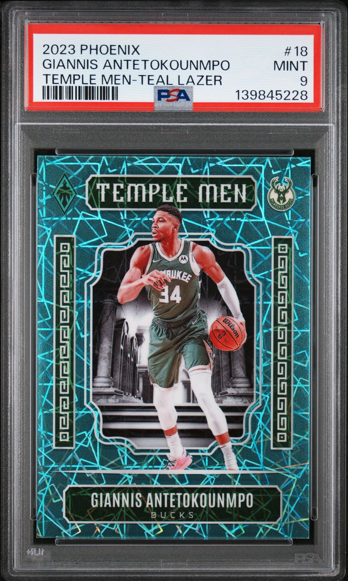 2023 Panini PANINI PHOENIX TEMPLE MEN TEAL LAZER #18 Giannis Antetokounmpo front