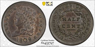 1809/6 1/2C 9 over Inverted 9 AU50BN