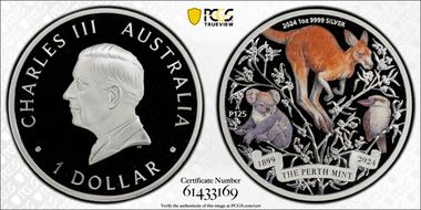 2024-P125 $1 Perth Mint 125th Anniv Ag Colorized PR70DCAM
