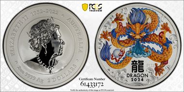 2024-P125 $2 Year of the Dragon 2oz Ag Colorized MS70
