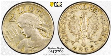 1925 2 Zl Philadelphia w/o privy marks XF40