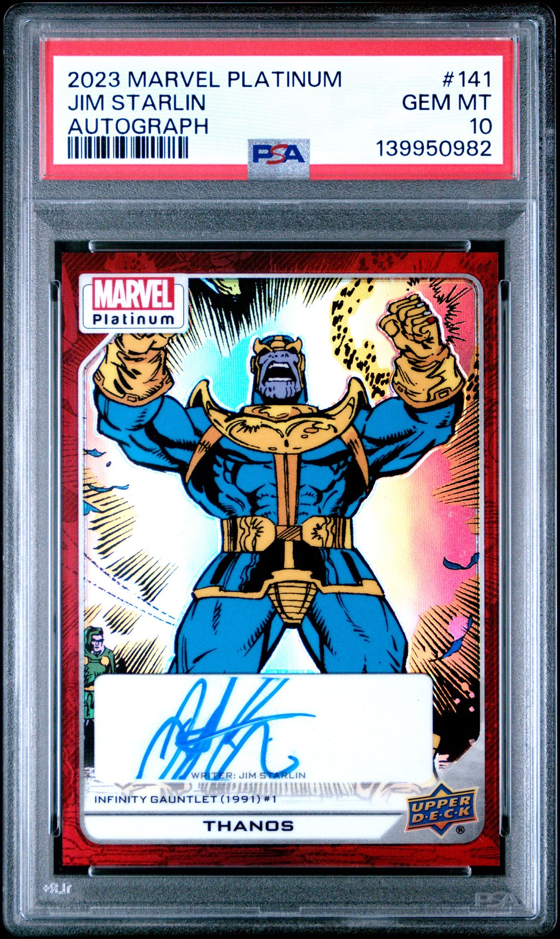 2023 Upper Deck UPPER DECK MARVEL PLATINUM AUTOGRAPHS Red #141 Jim Starlin front