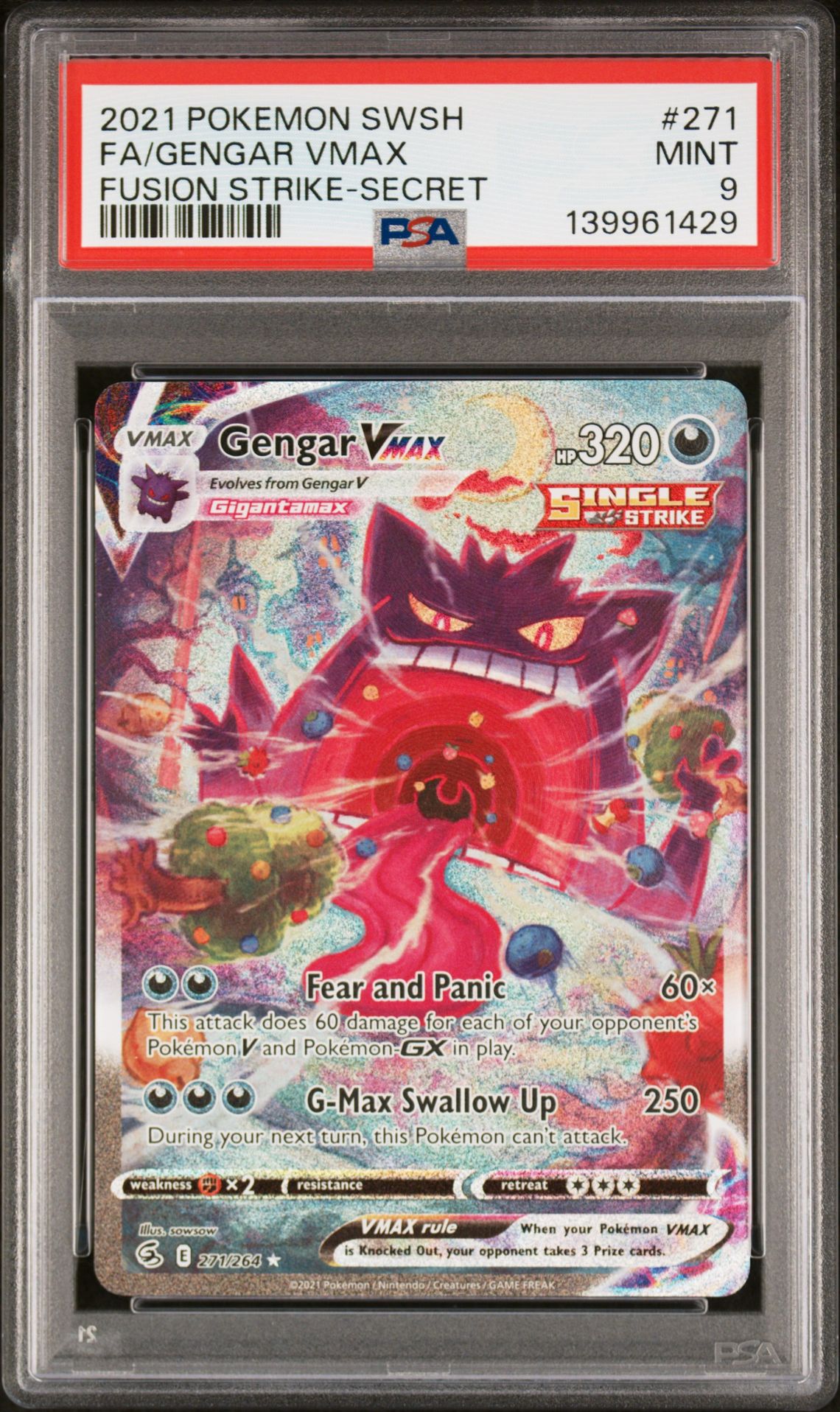 2021 Pokemon Sword & Shield Fusion Strike Fa/Gengar Vmax #271 (Fusion Strike-Secret) Mint 9 front