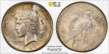 1921 $1 High Relief, Peace MS63