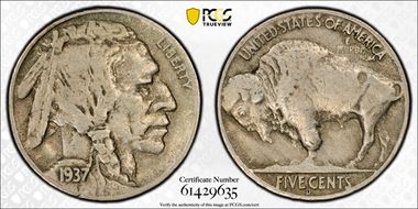 1937-D 5C 3 Legs VF25