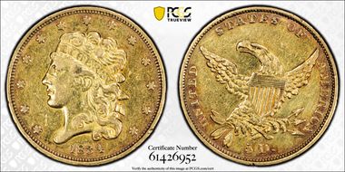1834 $5 Classic Head, Plain 4 N1