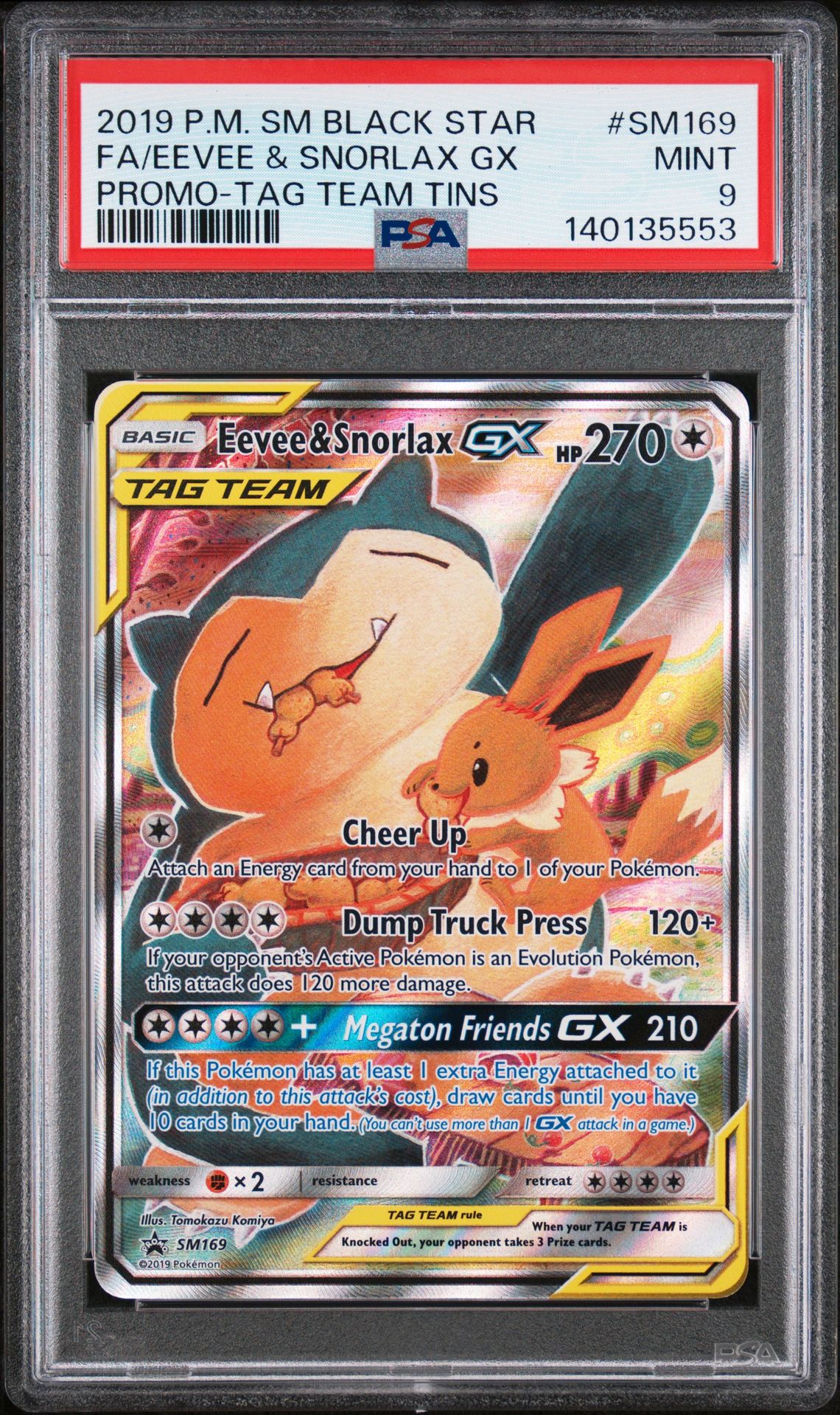 2019 Pokemon Sm Black Star Promo Fa/Eevee & Snorlax Gx #Sm169 (Promo-Tag Team Tins) Mint 9 front