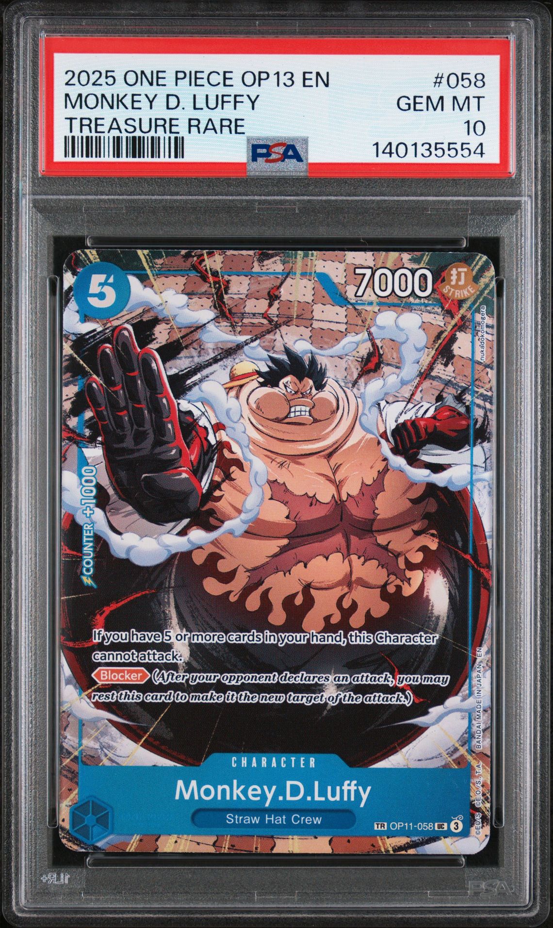 2025 One Piece Op13-Carrying On His Will Monkey D. Luffy #058 (Treasure Rare) Gem Mt 10 front