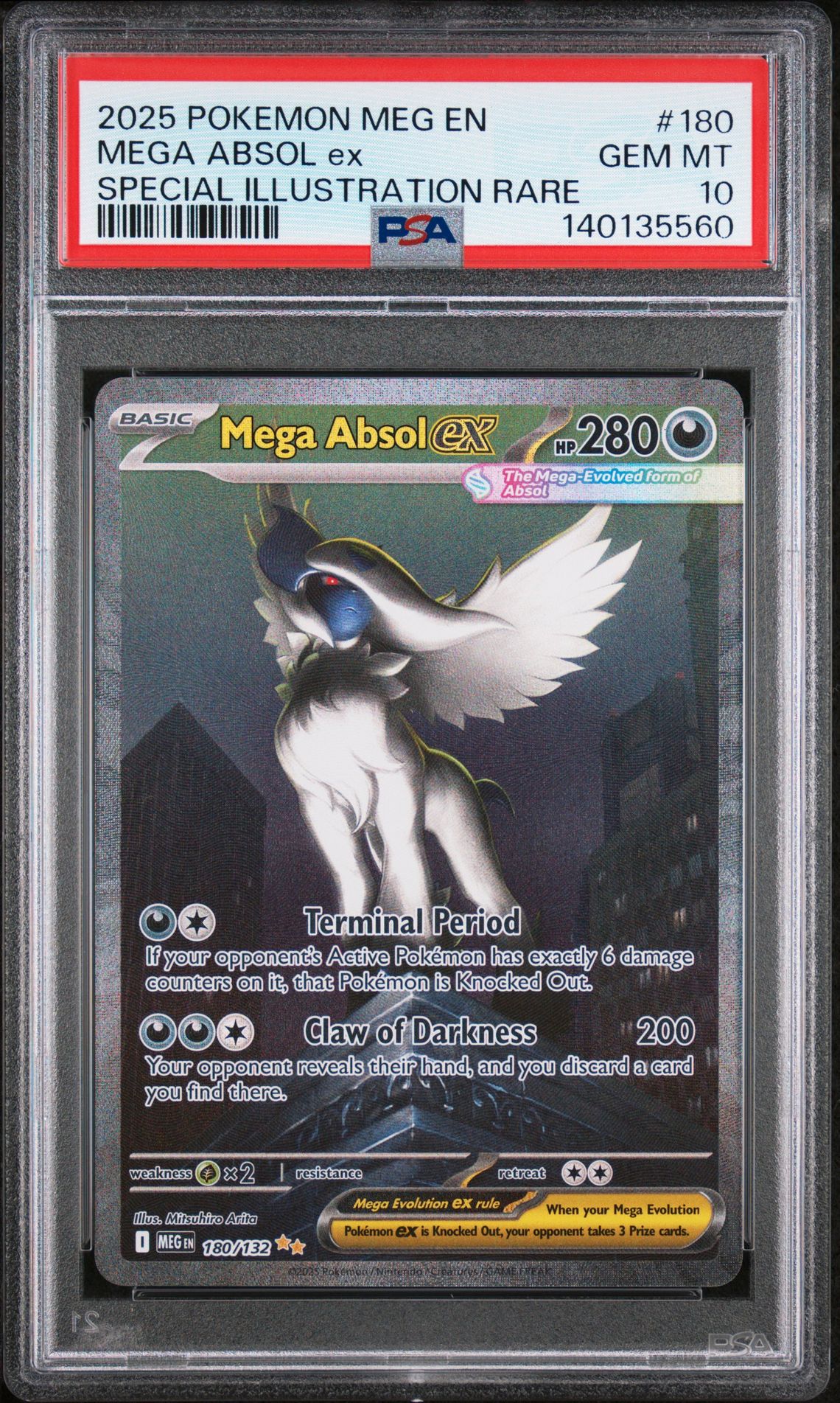 2025 Pokemon Meg En-Mega Evolution Mega Absol Ex #180 (Special Illustration Rare) Gem Mt 10 front