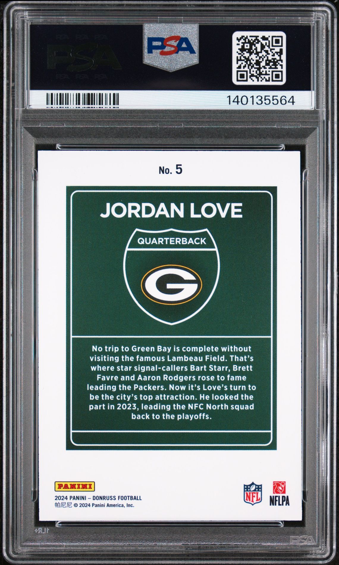 2024 Panini Donruss Downtown! Jordan Love #5 Mint 9 back