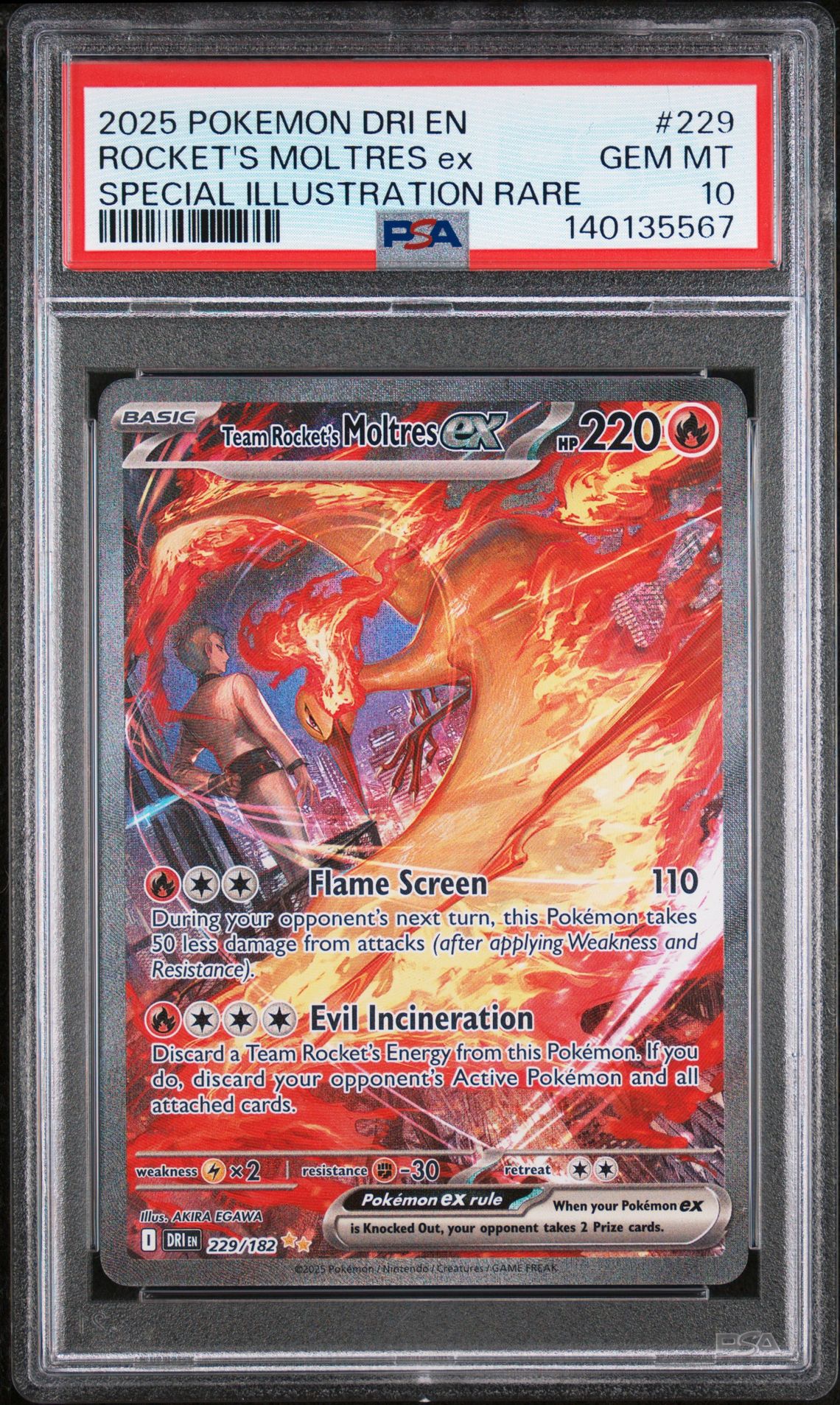 2025 Pokemon Dri En-Destined Rivals Rocket's Moltres Ex #229 (Special Illustration Rare) Gem Mt 10 front