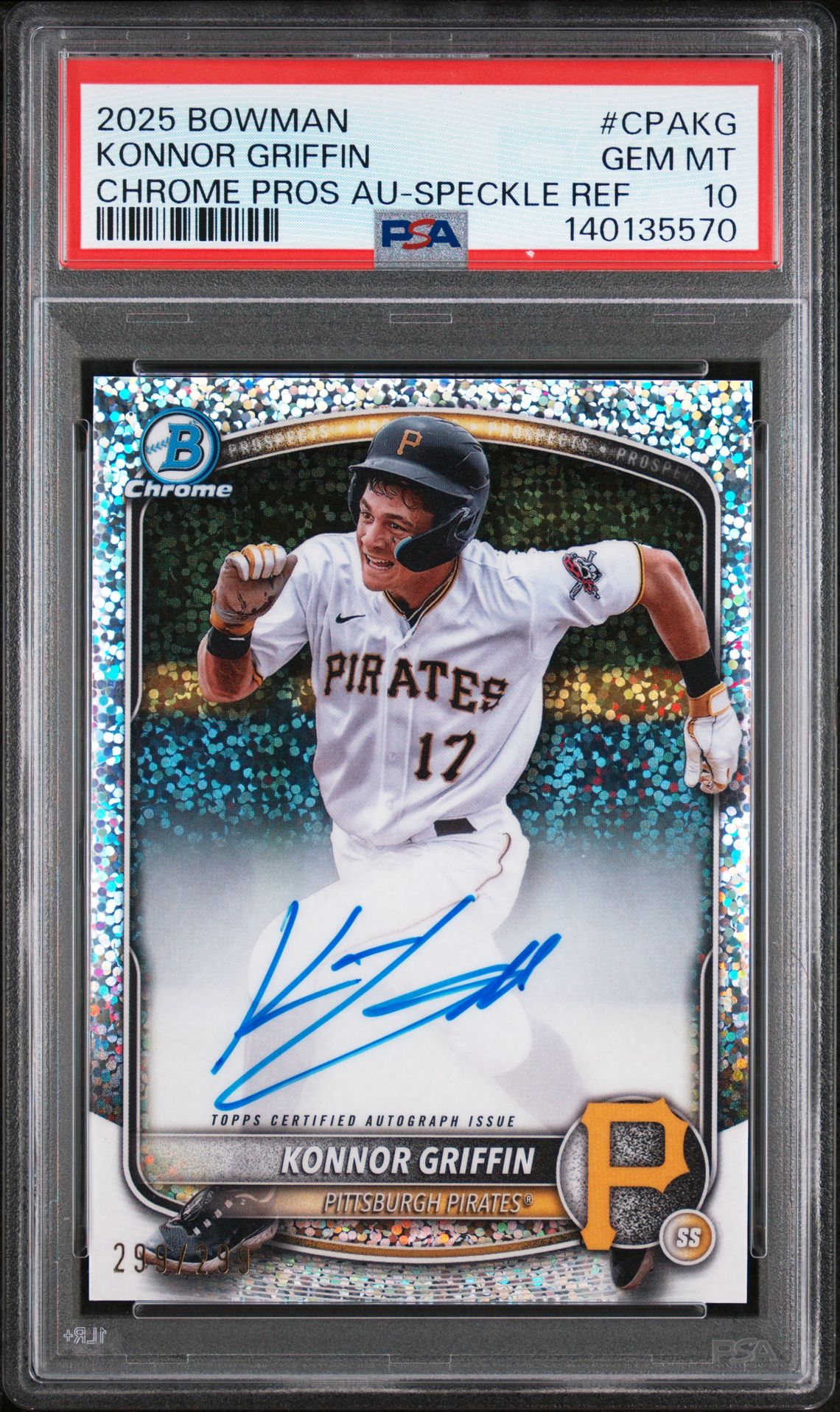 2025 Bowman Chrome Prospect Autographs Konnor Griffin #Cpakg (Chrome Pros Au-Speckle Ref) Gem Mt 10 front