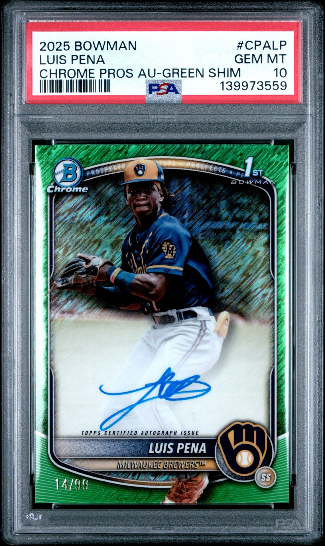 2025 Bowman BOWMAN CHROME PROSPECT AUTOGRAPHS Green Shimmer #CPALP Luis Pena front