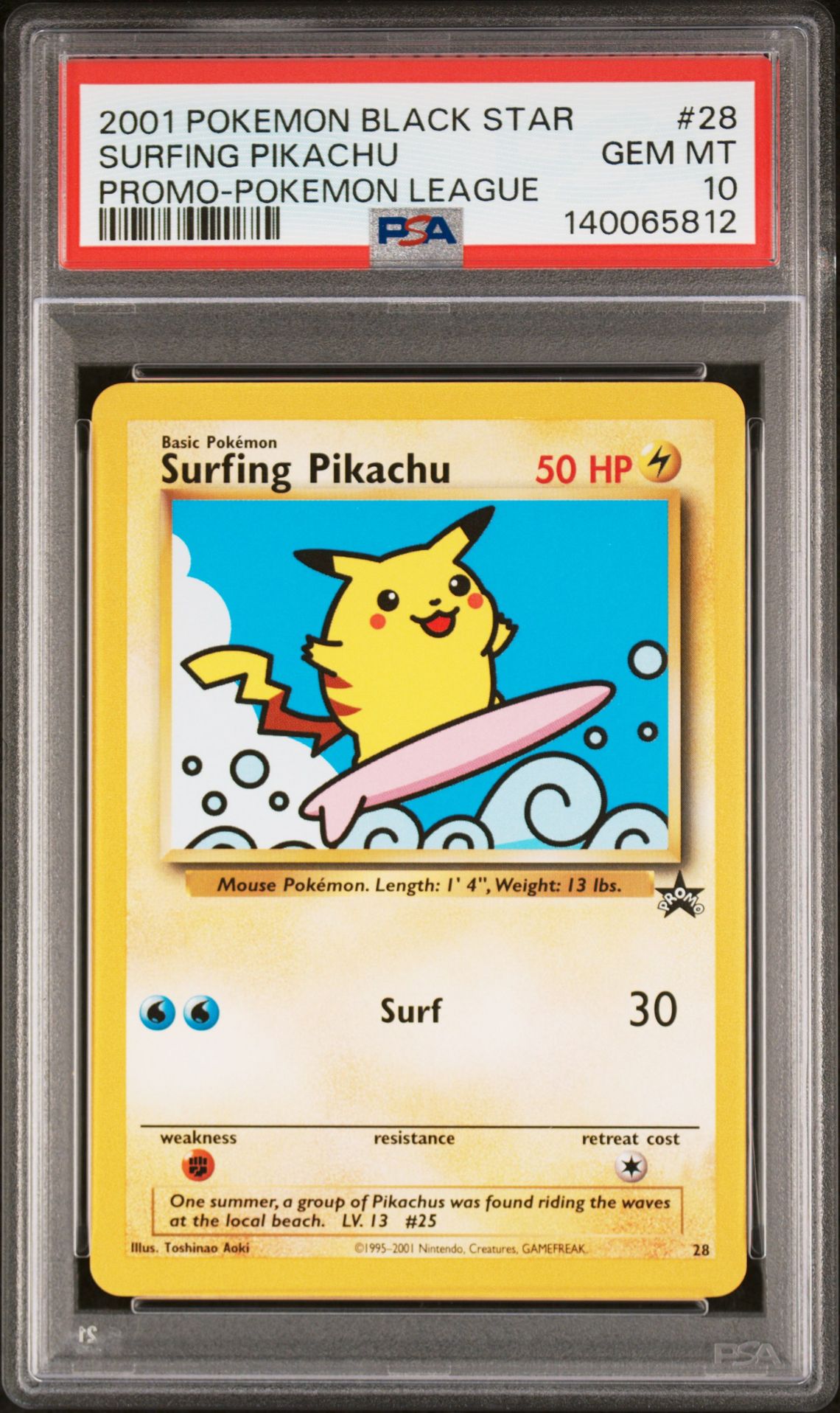 2001 Pokemon POKEMON PROMO BLACK STAR POKEMON LEAGUE #28 Surfing Pikachu front