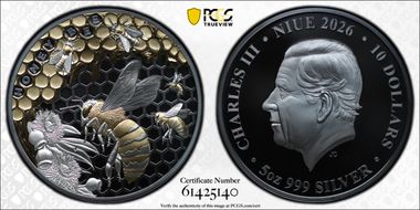 2026 $10 Australian Honey Bee 5oz Ag - Selective Gilt PR70DCAM