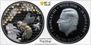 2026 $10 Australian Honey Bee 5oz Ag - Selective Gilt PR70DCAM