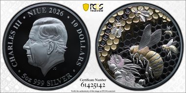 2026 $10 Australian Honey Bee 5oz Ag - Selective Gilt PR70DCAM