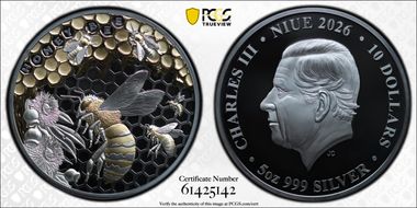 2026 $10 Australian Honey Bee 5oz Ag - Selective Gilt PR70DCAM