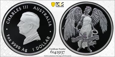 2025-P $1 Winged Victory Ag 1oz 80th Ann. End of WWII PR69DCAM