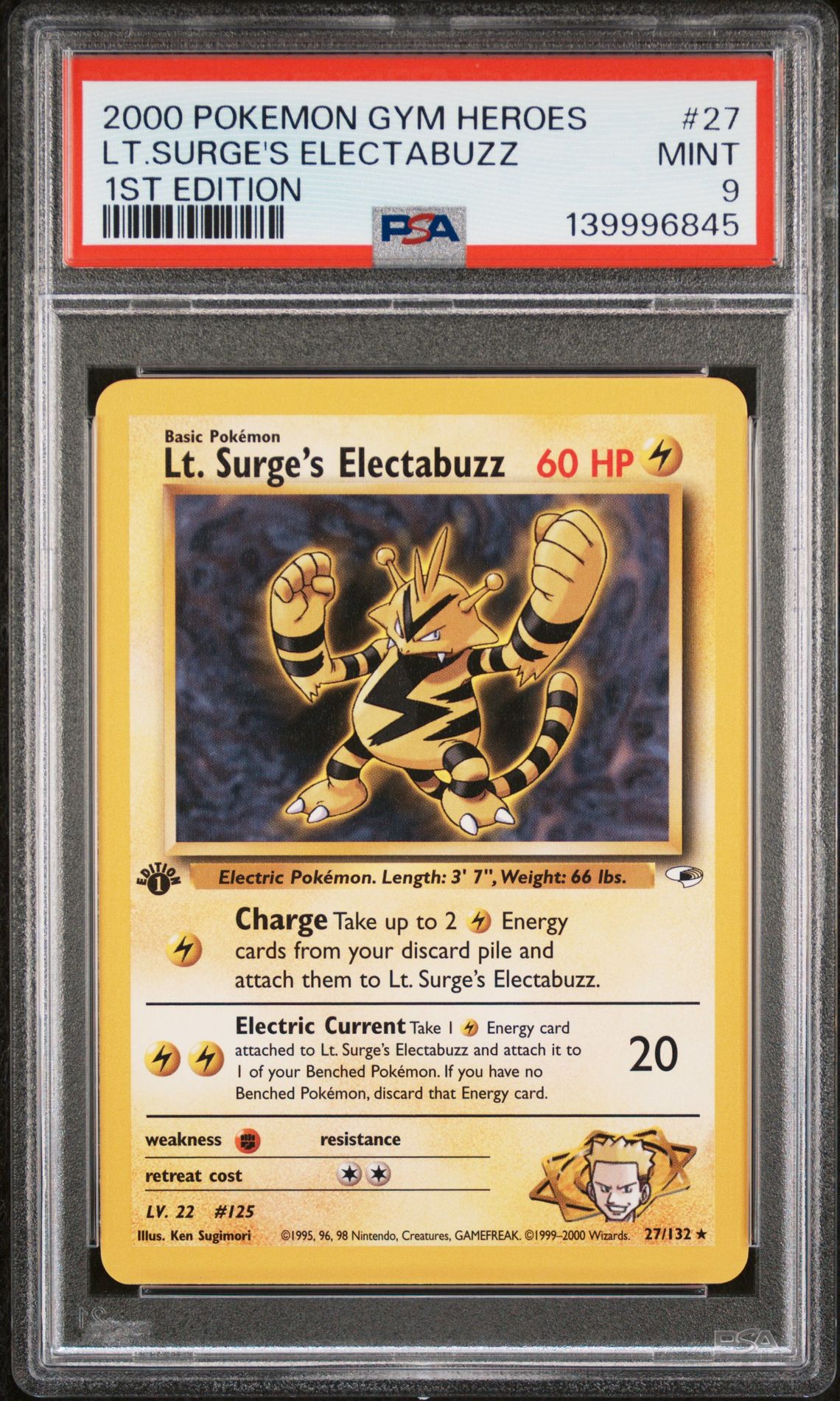 2000 Pokemon POKEMON GYM HEROES 1ST EDITION #27 Lt.Surge's Electabuzz front