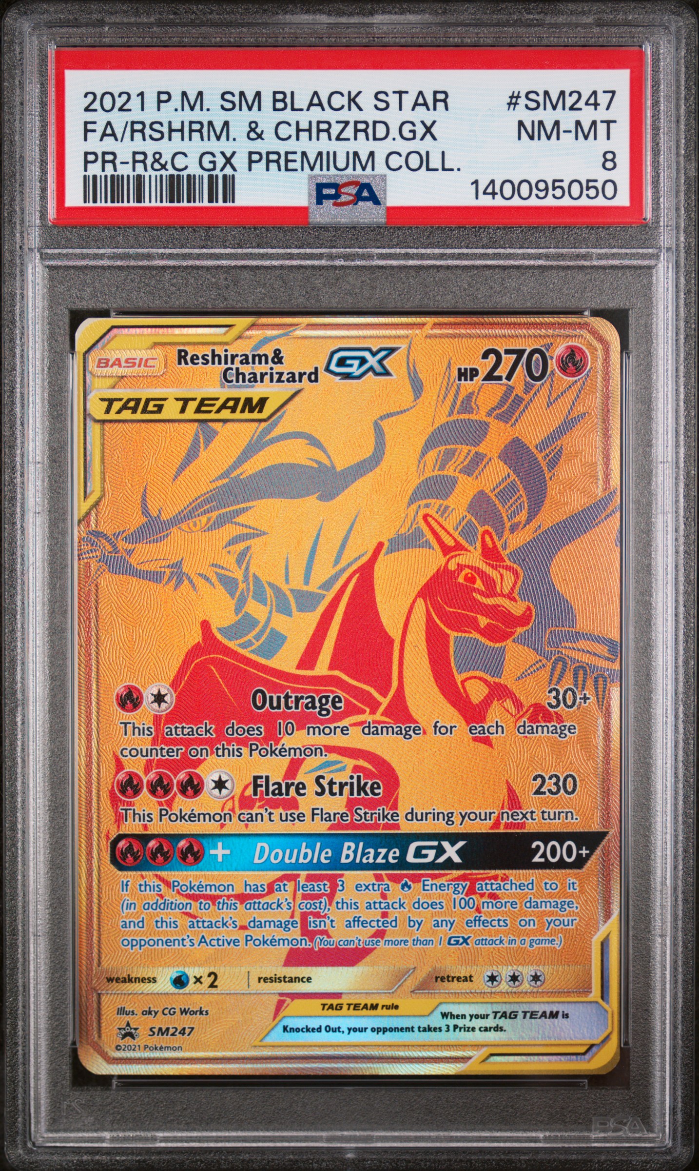 2021 #SM247 Full Art/Reshiram & Charizard GX PSA 8 SM Black Star Promo Pokemon