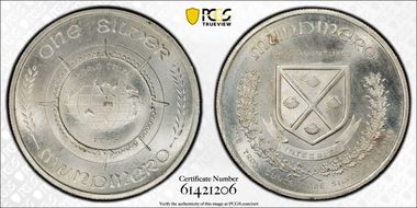 1973 1oz Rnd Mundinero / World Trade Ag MS67