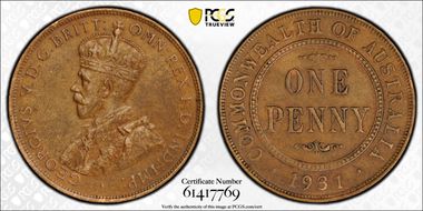 1931 (m) 1D English obverse Dropped 1 AU53BN