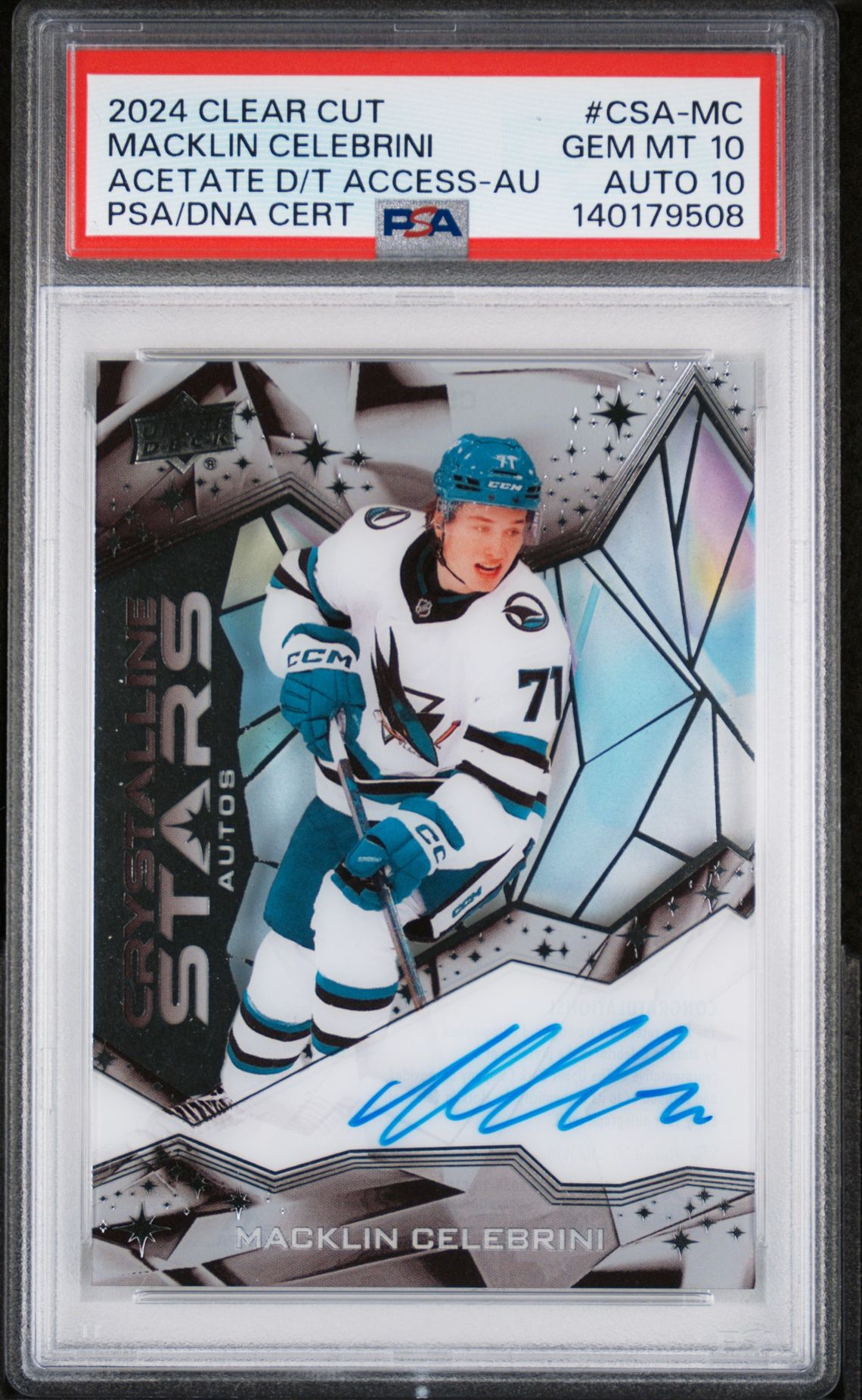 2024 Upper Deck UPPER DECK CLEAR CUT CRYSTALLINE STARS AUTOGRAPHS ACETATE D/T ACCESS-AU #CSA-MC Macklin Celebrini front