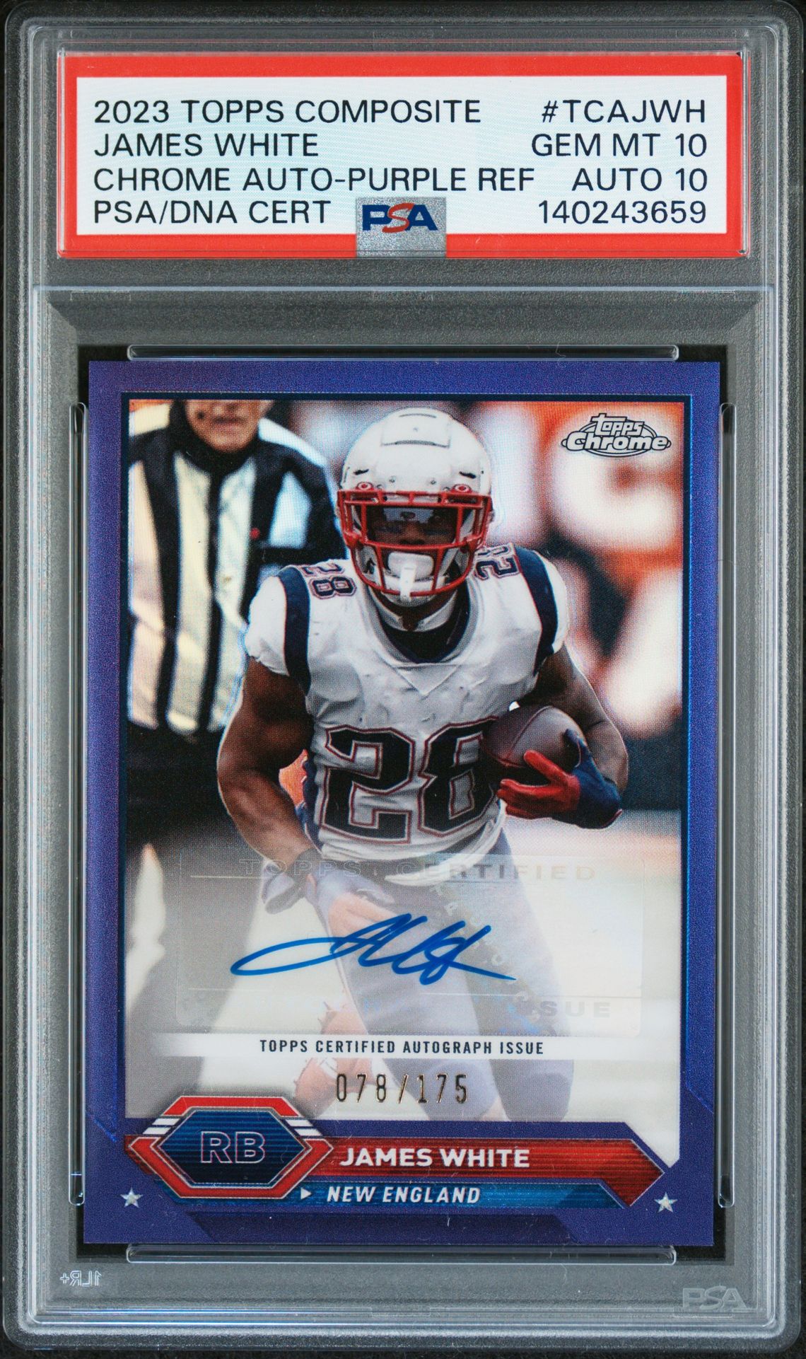 2023 Topps TOPPS COMPOSITE TOPPS CHROME AUTOGRAPHS PURPLE REF #TCAJWH James White front