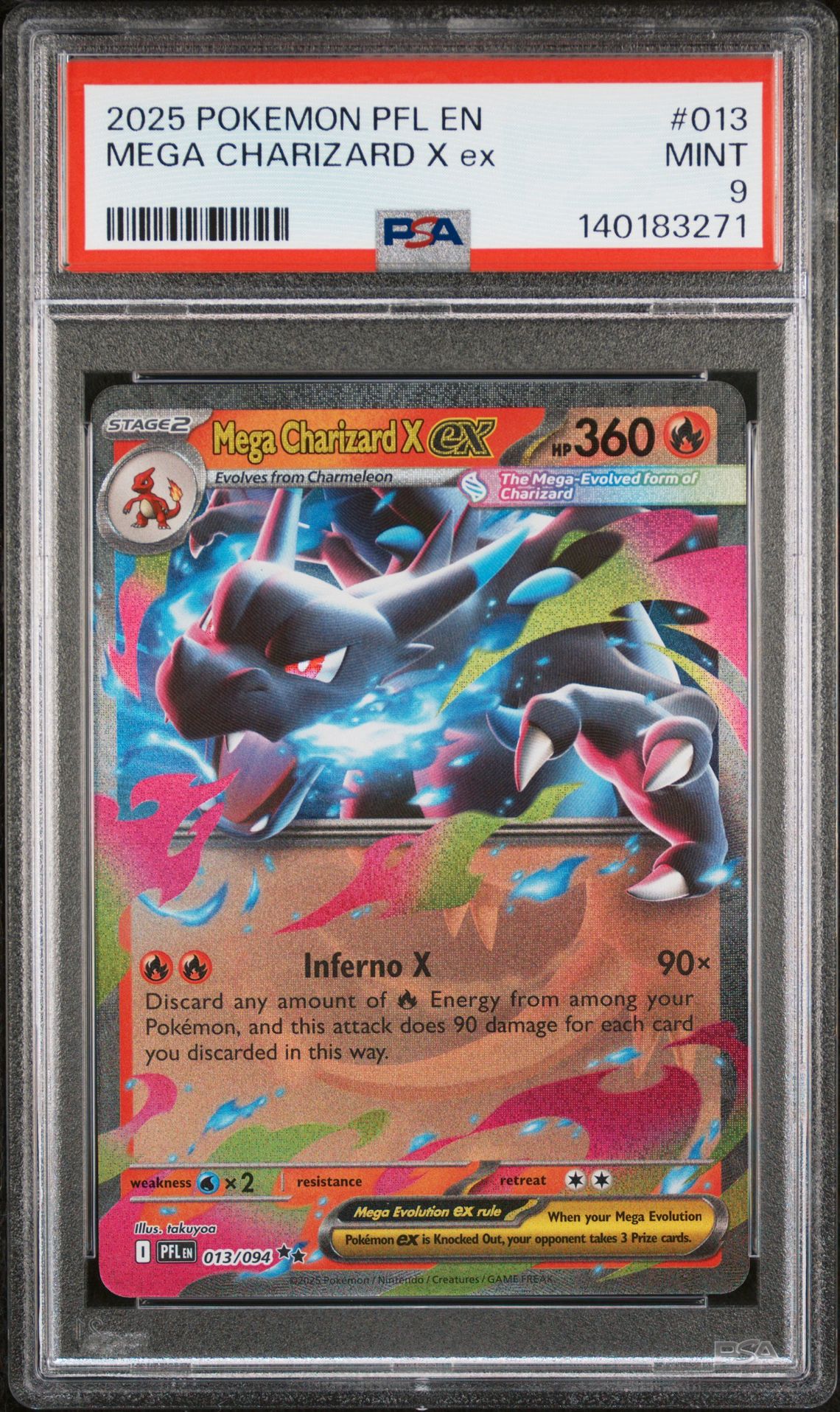 2025 Pokemon Pfl En-Phantasmal Flames Mega Charizard X Ex #013 Mint 9 front
