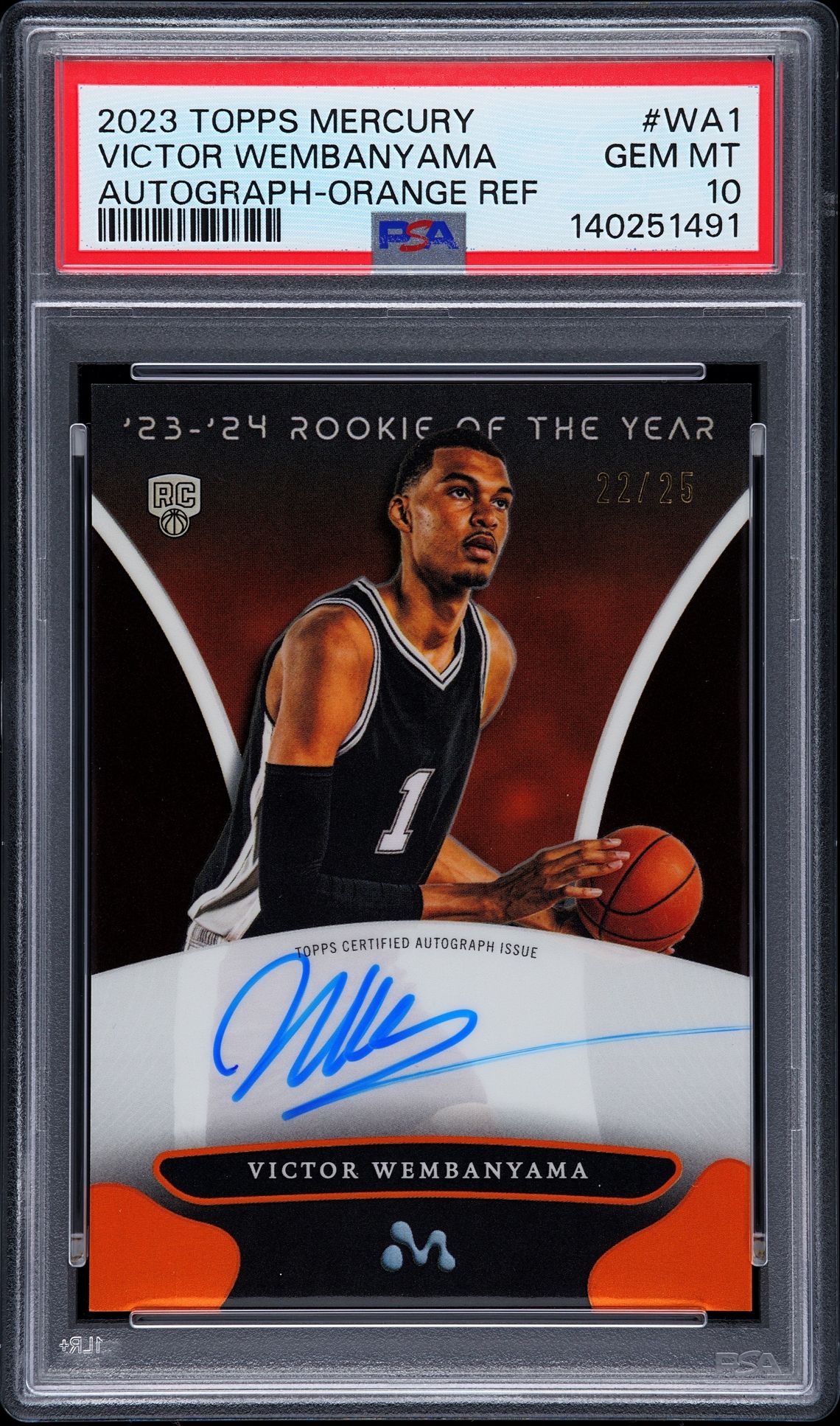 2023 Topps TOPPS MERCURY: VICTOR WEMBANYAMA AUTOGRAPHS Orange Refractor #WA1 Victor Wembanyama front