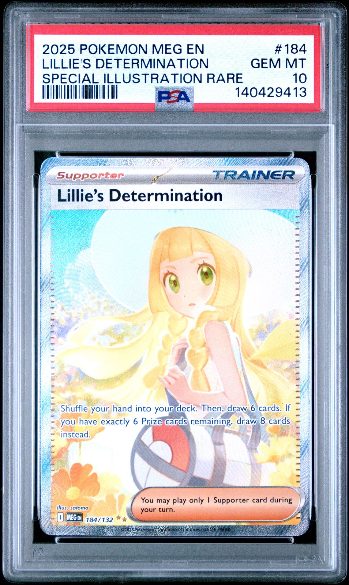 2025 Pokemon Meg En-Mega Evolution Lillie's Determination #184 (Special Illustration Rare) Gem Mt 10 front