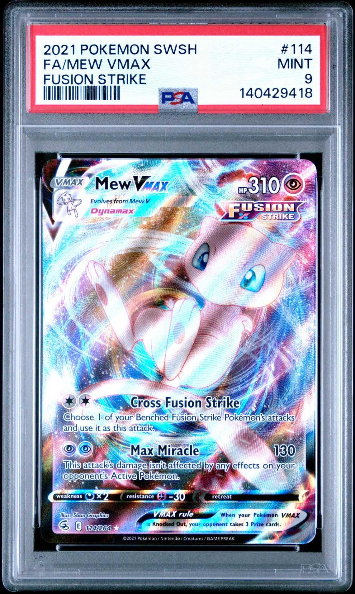2021 Pokemon Sword & Shield Fusion Strike Fa/Mew Vmax #114 (Fusion Strike) Mint 9 front