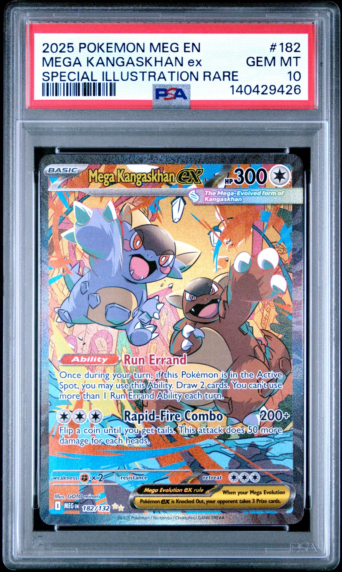 2025 Pokemon Meg En-Mega Evolution Mega Kangaskhan Ex #182 (Special Illustration Rare) Gem Mt 10 front