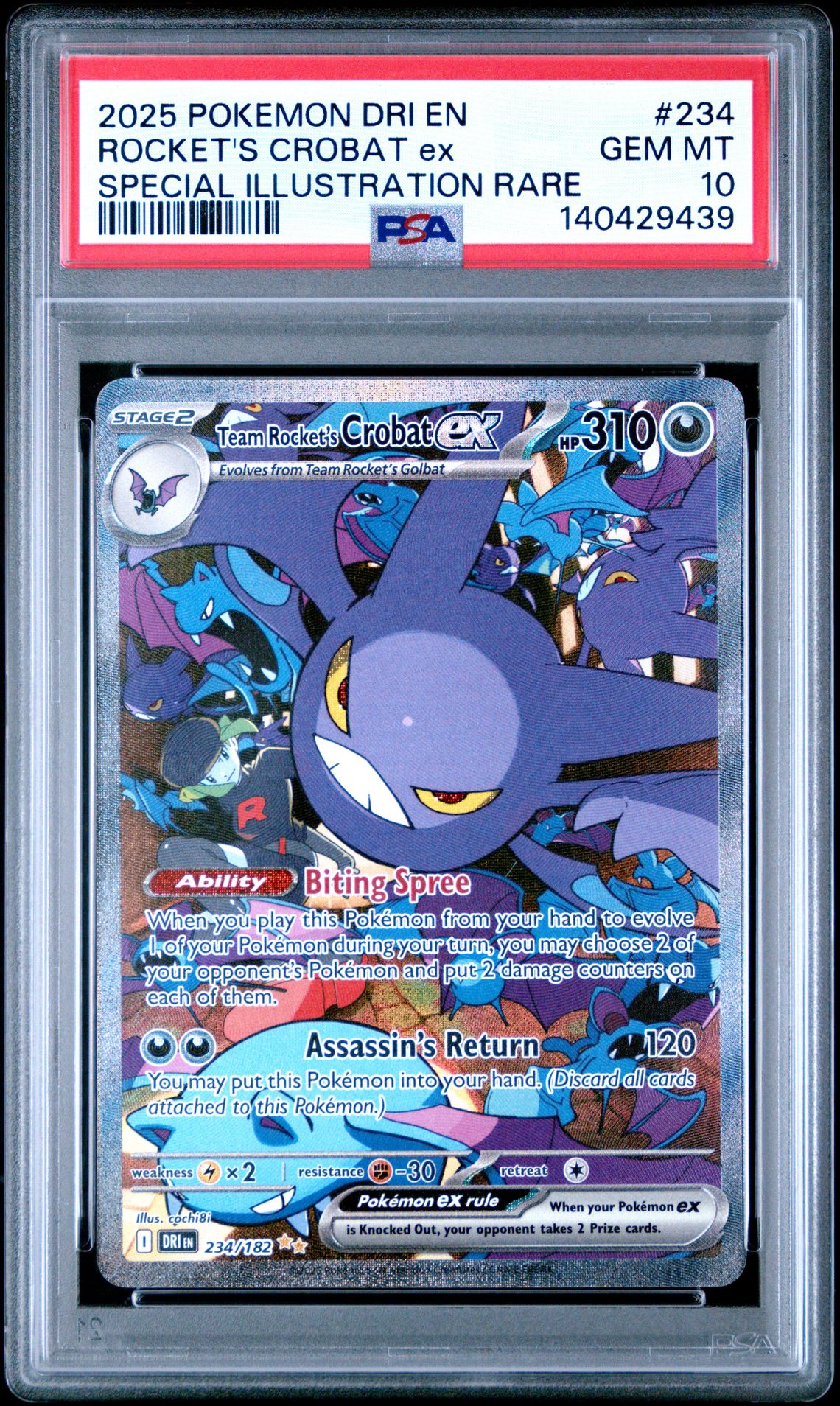 2025 Pokemon Dri En-Destined Rivals Rocket's Crobat Ex #234 (Special Illustration Rare) Gem Mt 10 front