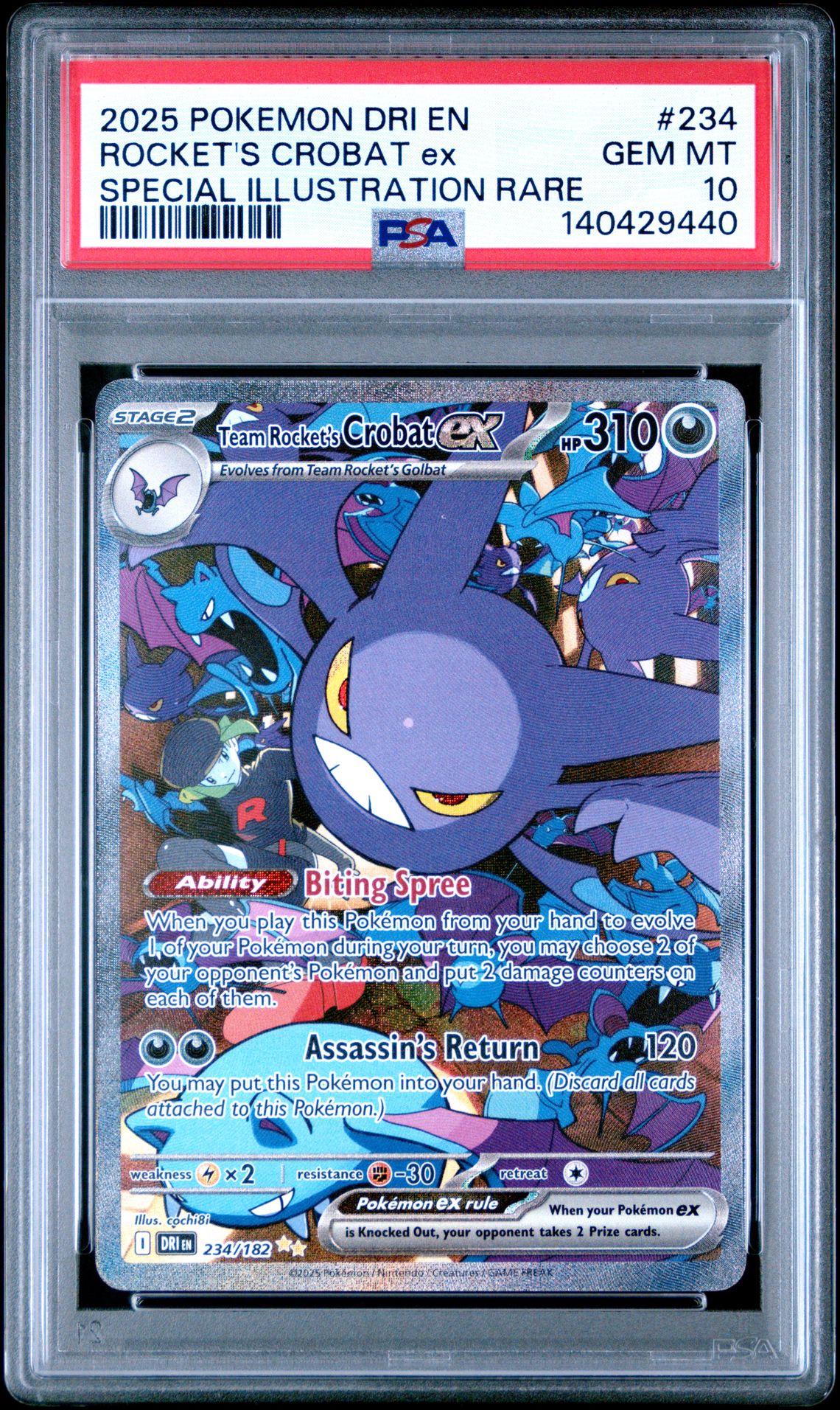 2025 Pokemon Dri En-Destined Rivals Rocket's Crobat Ex #234 (Special Illustration Rare) Gem Mt 10 front