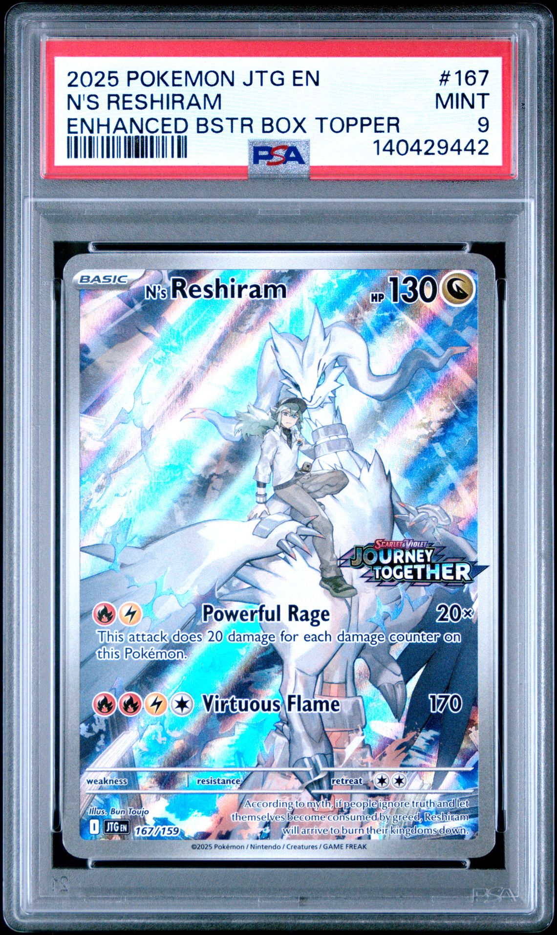 2025 Pokemon Jtg En-Journey Together N's Reshiram #167 (Enhanced Bstr Box Topper) Mint 9 front