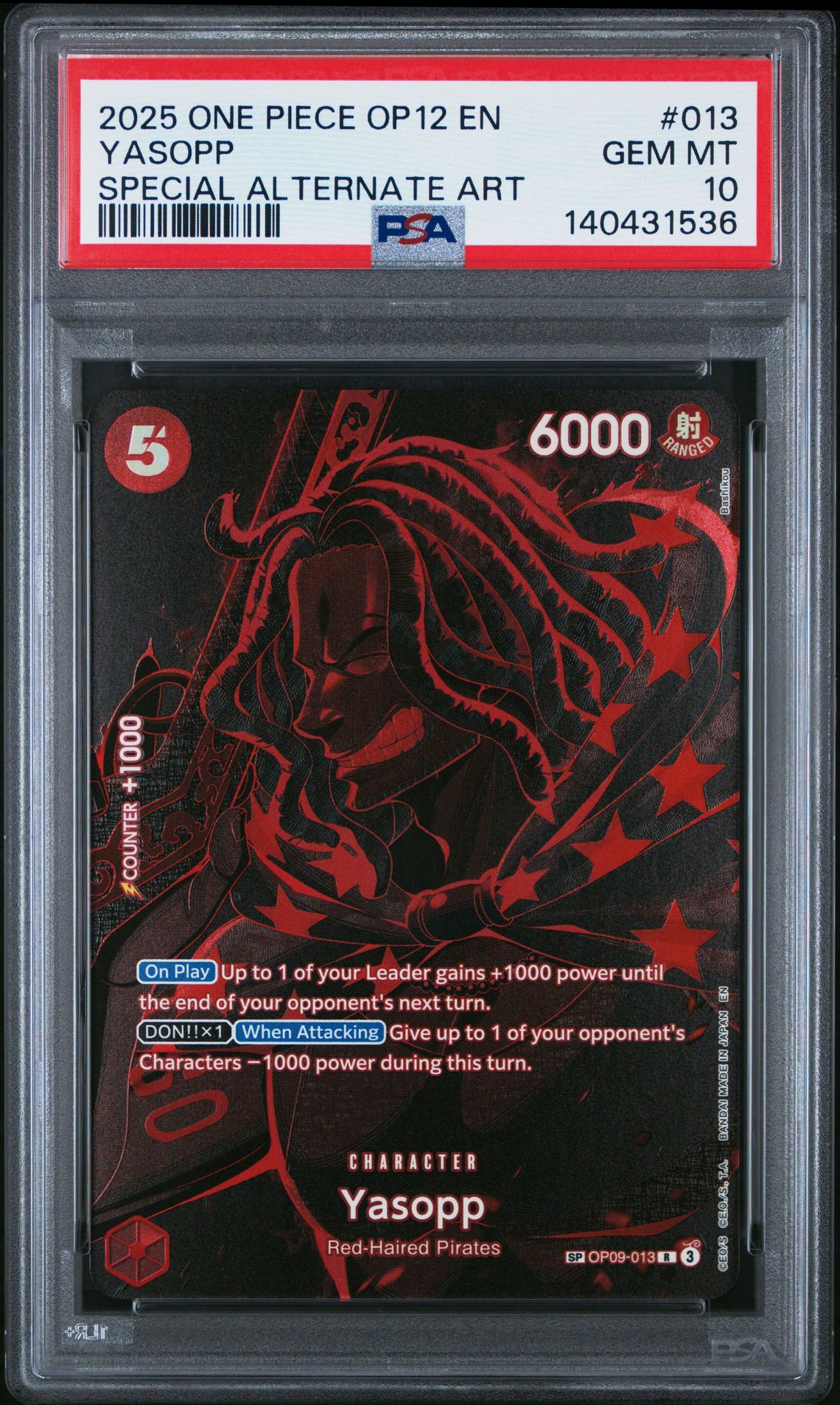 2025 One Piece Op12-Legacy Of The Master Yasopp #013 (Special Alternate Art) Gem Mt 10 front