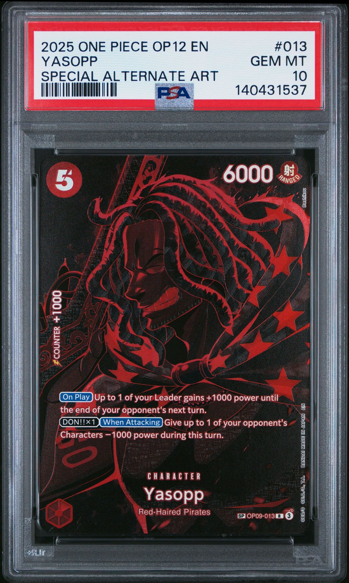 2025 One Piece Op12-Legacy Of The Master Yasopp #013 (Special Alternate Art) Gem Mt 10 front