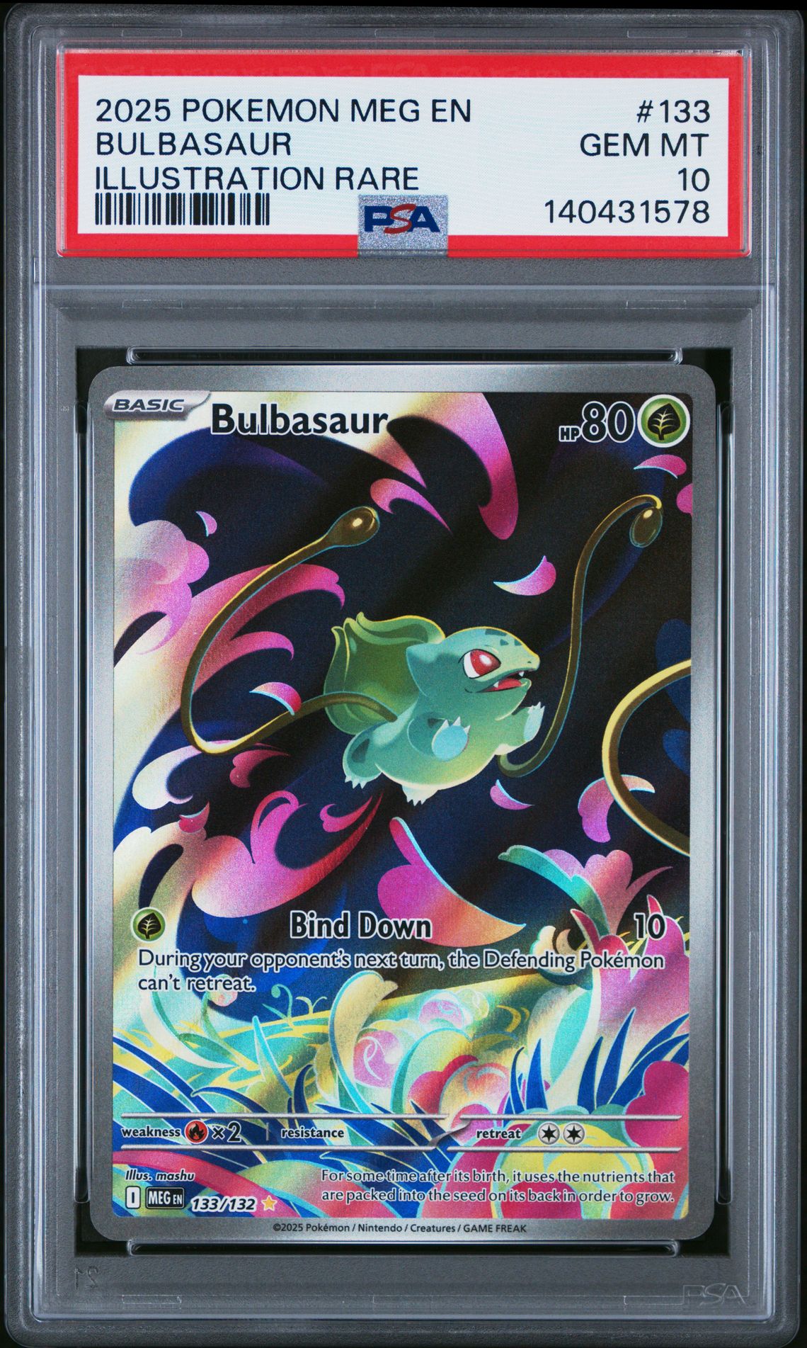 2025 Pokemon Meg En-Mega Evolution Bulbasaur #133 (Illustration Rare) Gem Mt 10 front