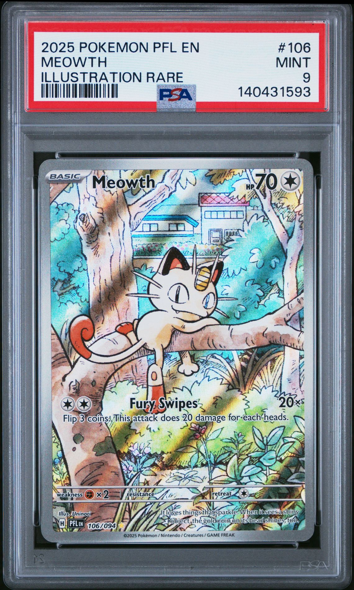 2025 Pokemon Pfl En-Phantasmal Flames Meowth #106 (Illustration Rare) Mint 9 front
